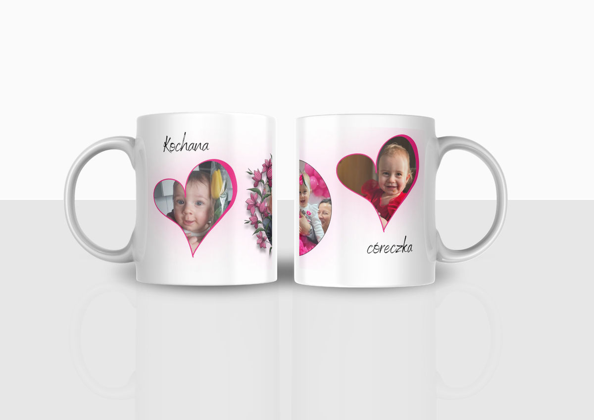Kubek - FOTO - kochana córeczka- SERCA - 3 ZDJĘCIA