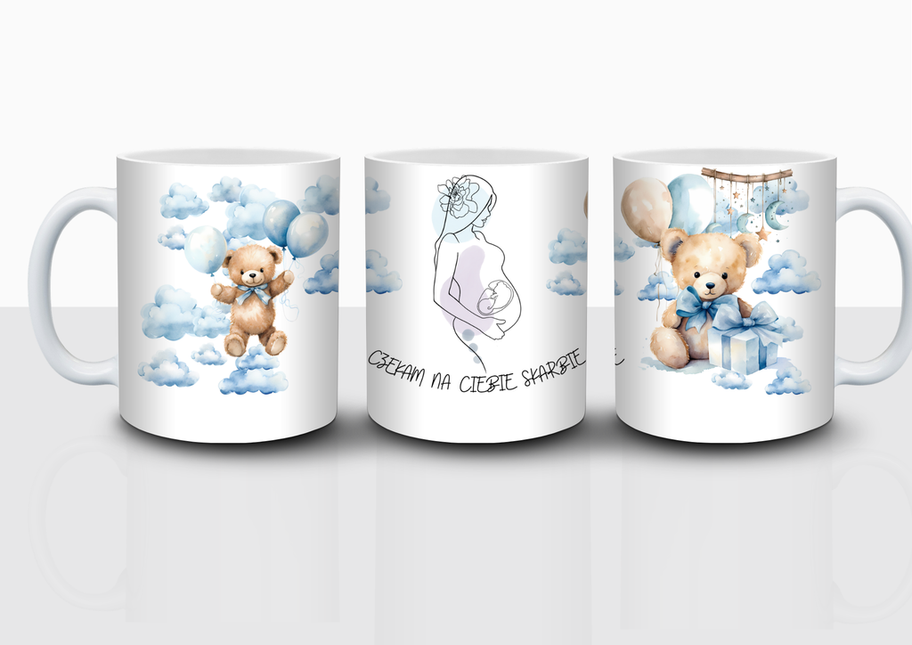 Kubek Baby Shower Chłopiec – prezent dla przyszłej mamy z misiem | Silva Shop